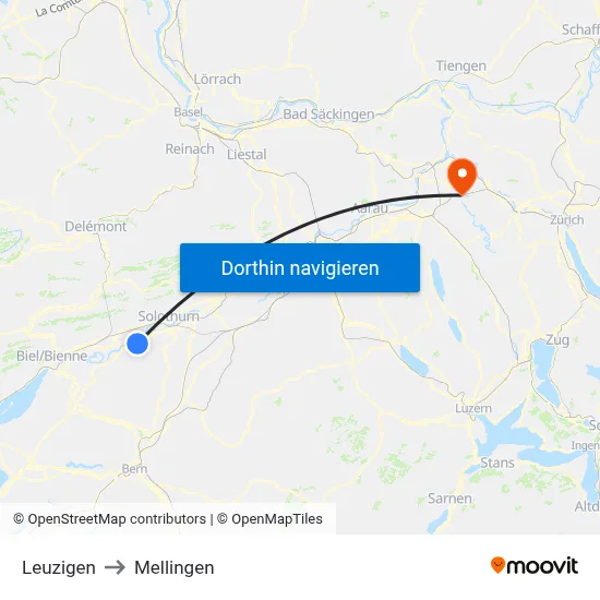 Leuzigen to Mellingen map