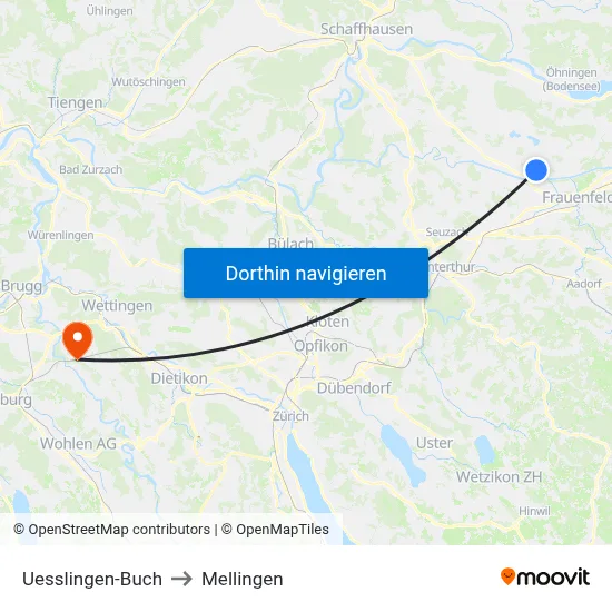 Uesslingen-Buch to Mellingen map