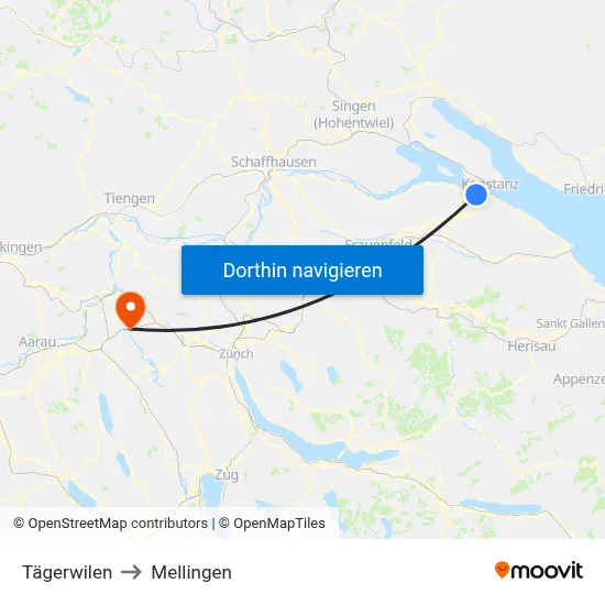Tägerwilen to Mellingen map