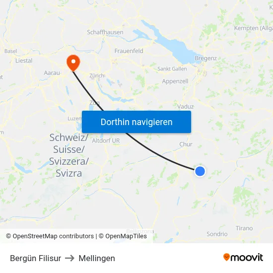 Bergün Filisur to Mellingen map