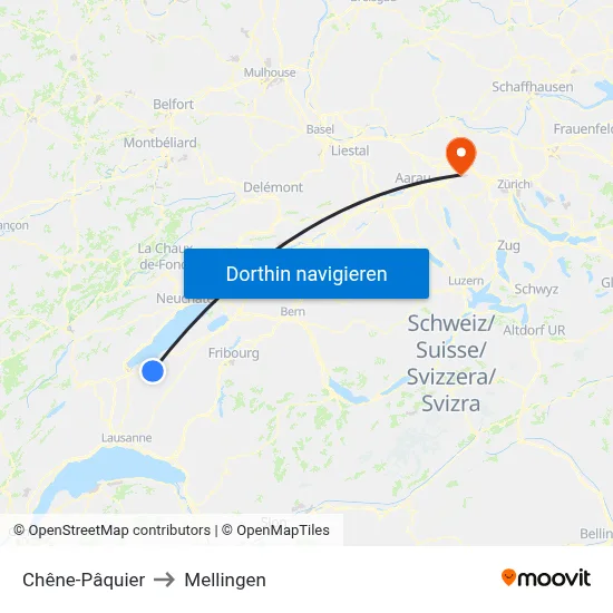 Chêne-Pâquier to Mellingen map