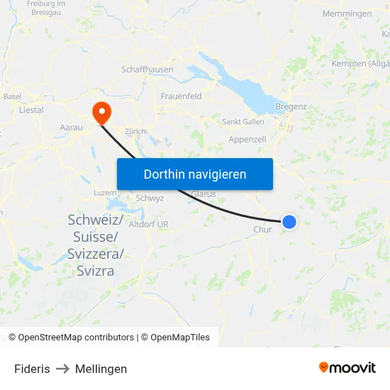 Fideris to Mellingen map