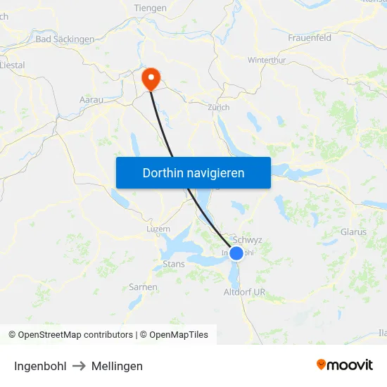Ingenbohl to Mellingen map
