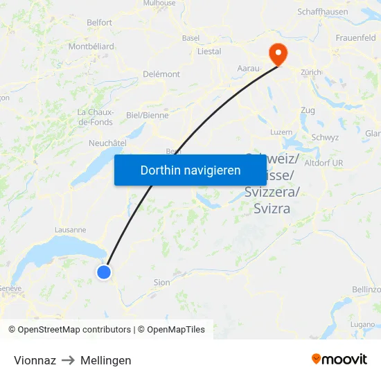 Vionnaz to Mellingen map