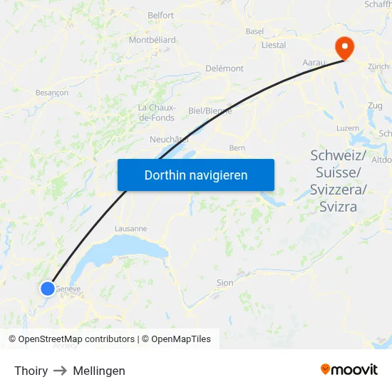 Thoiry to Mellingen map