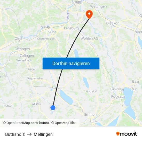Buttisholz to Mellingen map