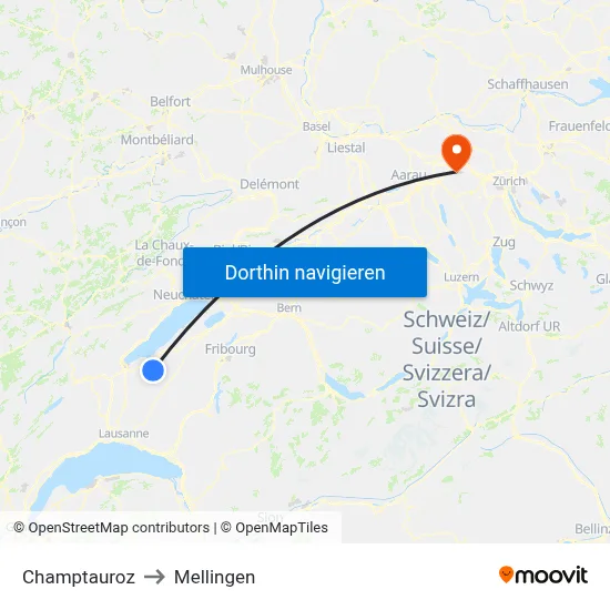 Champtauroz to Mellingen map