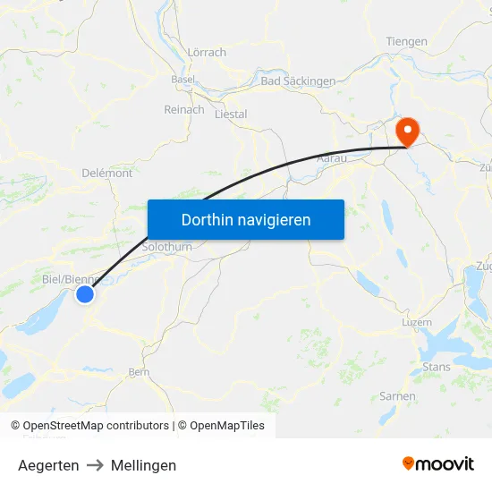 Aegerten to Mellingen map