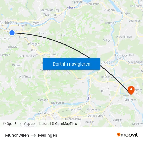 Münchwilen to Mellingen map