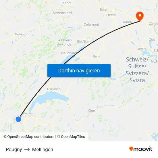 Pougny to Mellingen map