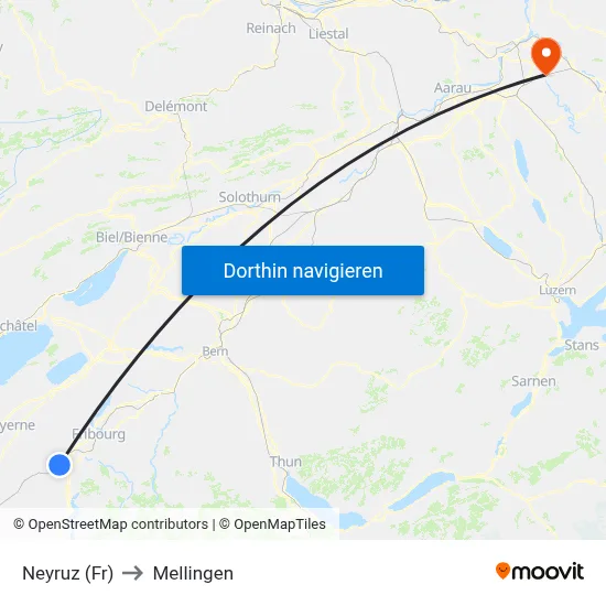 Neyruz (Fr) to Mellingen map