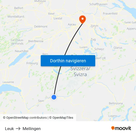 Leuk to Mellingen map