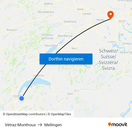 Vétraz-Monthoux to Mellingen map