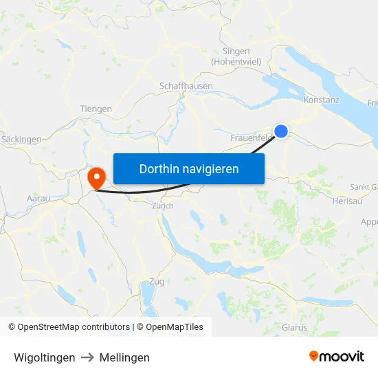 Wigoltingen to Mellingen map
