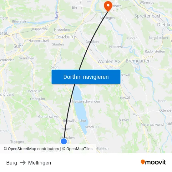 Burg to Mellingen map