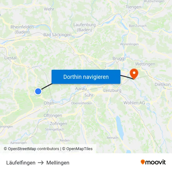Läufelfingen to Mellingen map