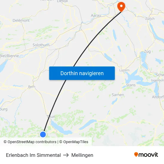 Erlenbach Im Simmental to Mellingen map