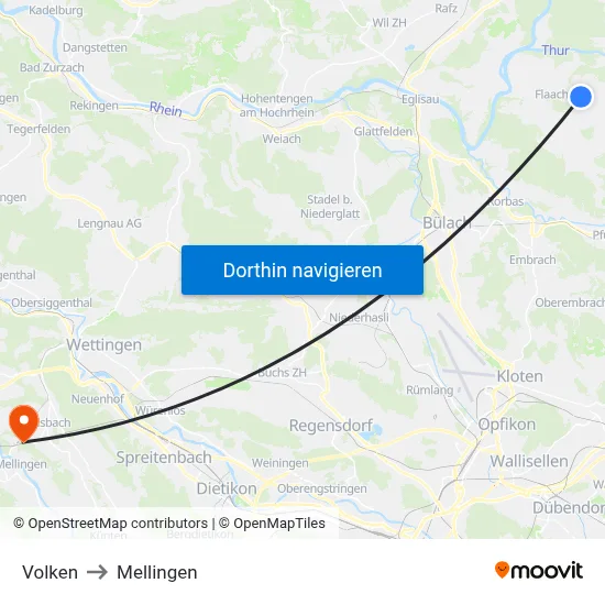 Volken to Mellingen map