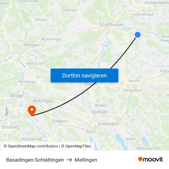 Basadingen-Schlattingen to Mellingen map