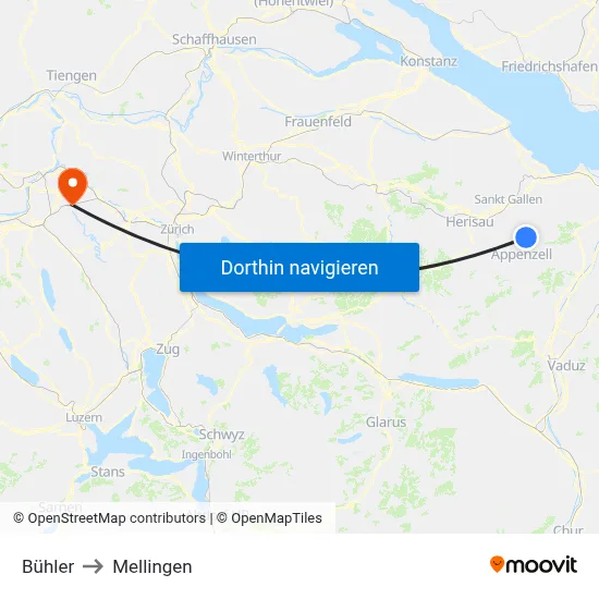Bühler to Mellingen map