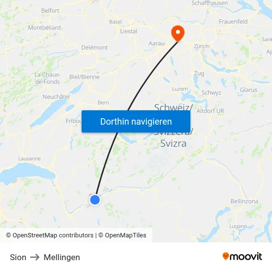 Sion to Mellingen map