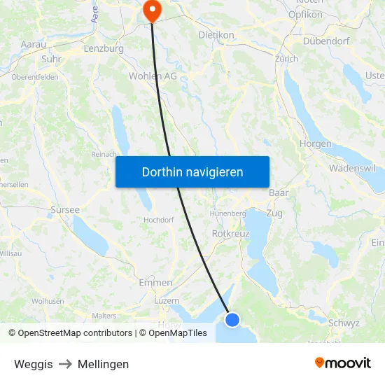 Weggis to Mellingen map