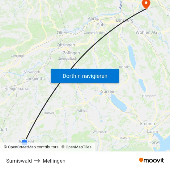 Sumiswald to Mellingen map