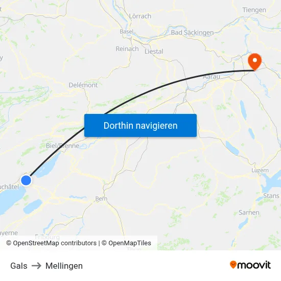 Gals to Mellingen map
