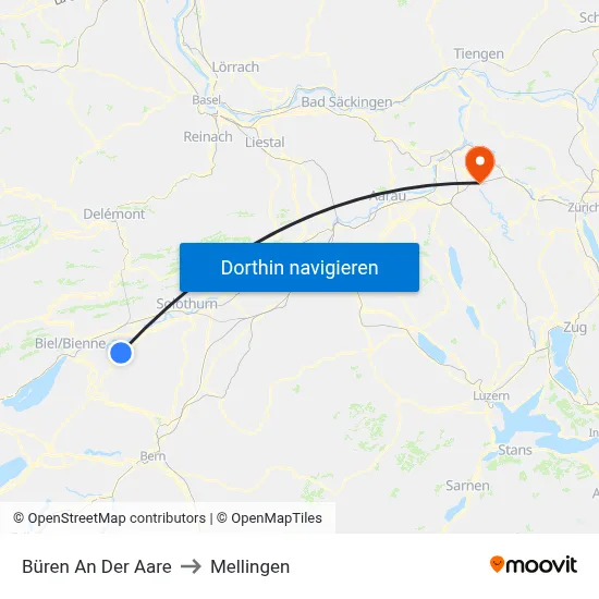 Büren An Der Aare to Mellingen map