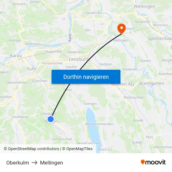 Oberkulm to Mellingen map
