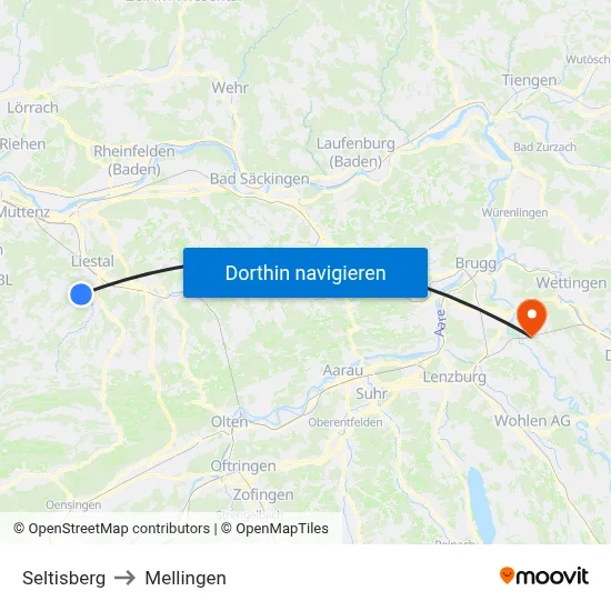 Seltisberg to Mellingen map