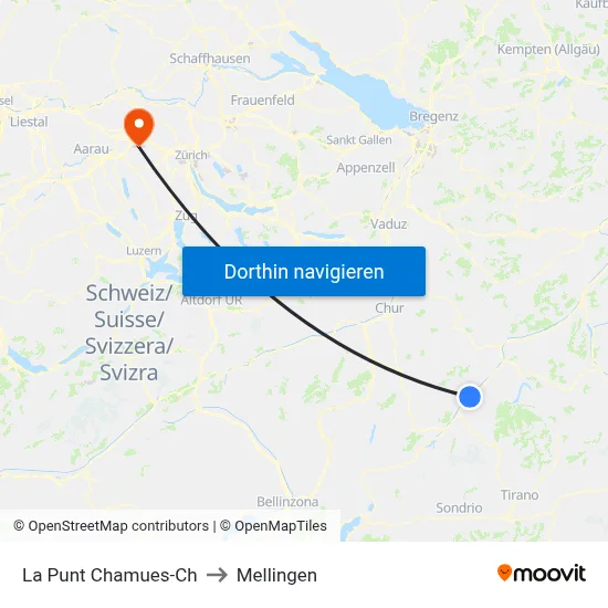 La Punt Chamues-Ch to Mellingen map