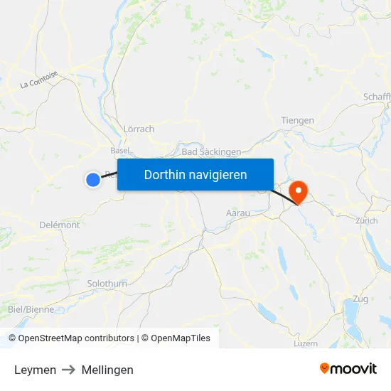 Leymen to Mellingen map