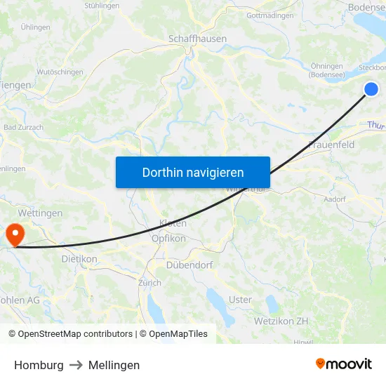 Homburg to Mellingen map