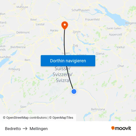 Bedretto to Mellingen map