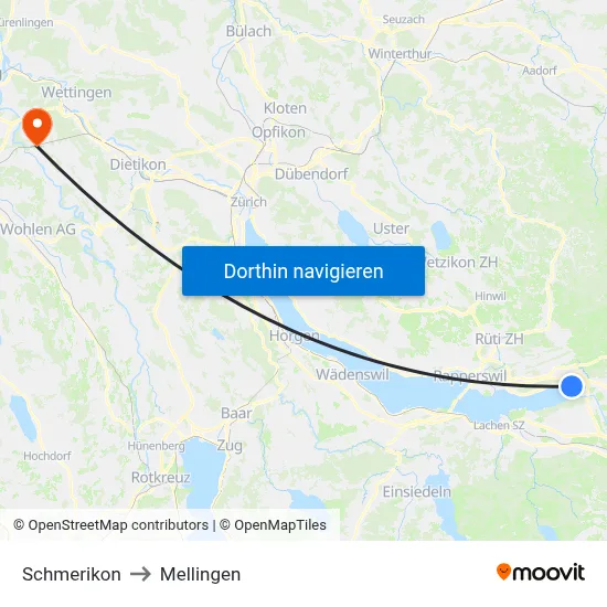 Schmerikon to Mellingen map