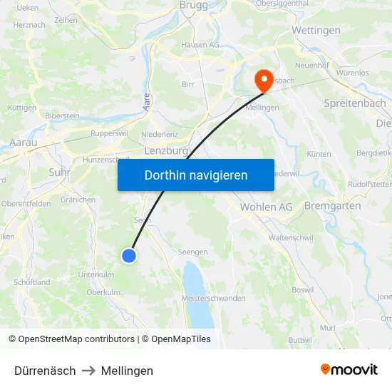 Dürrenäsch to Mellingen map