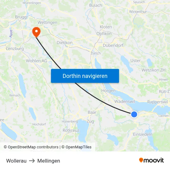 Wollerau to Mellingen map