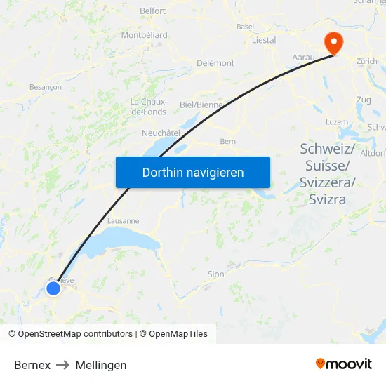 Bernex to Mellingen map