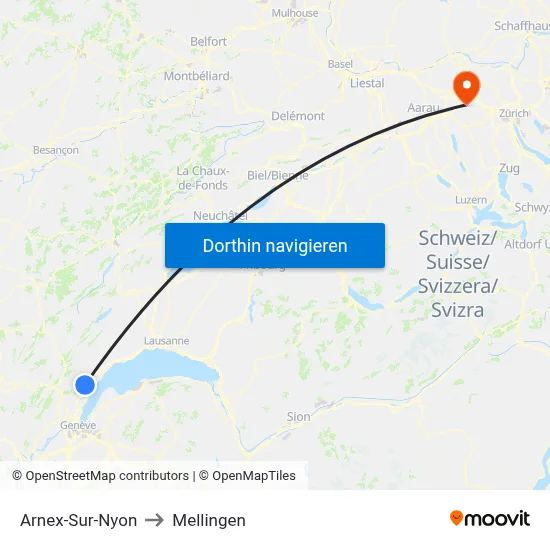 Arnex-Sur-Nyon to Mellingen map