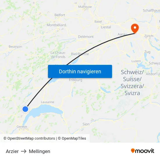 Arzier to Mellingen map
