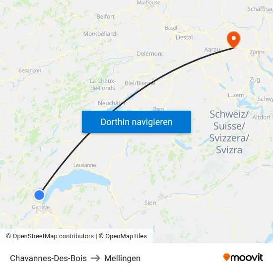 Chavannes-Des-Bois to Mellingen map