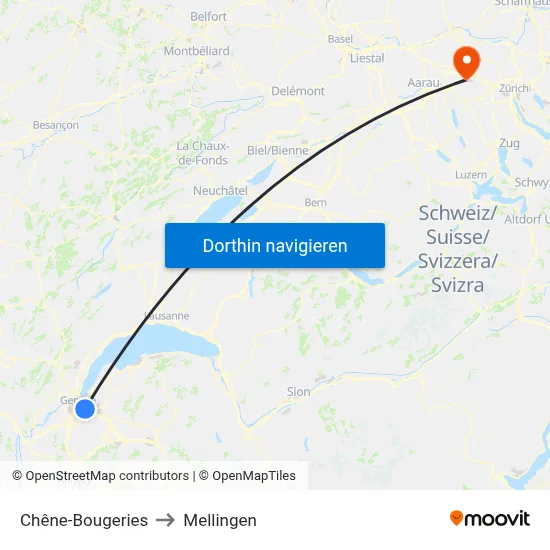 Chêne-Bougeries to Mellingen map