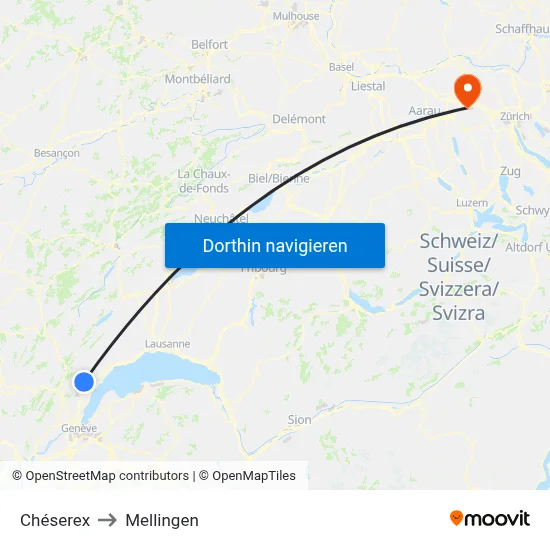 Chéserex to Mellingen map