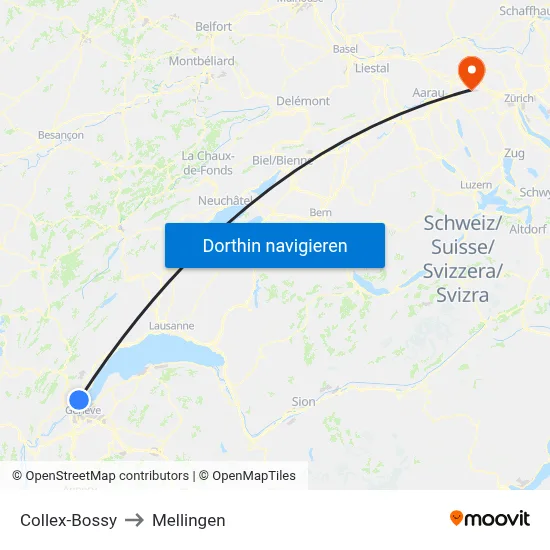 Collex-Bossy to Mellingen map