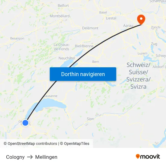 Cologny to Mellingen map