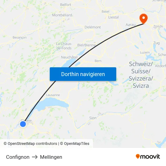 Confignon to Mellingen map