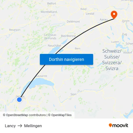 Lancy to Mellingen map