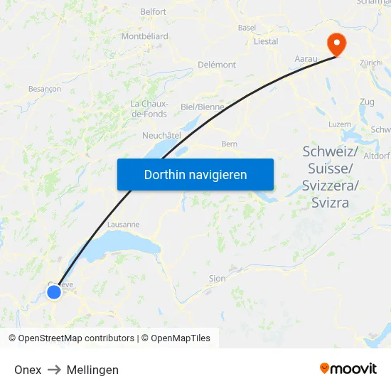 Onex to Mellingen map