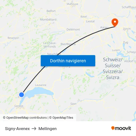 Signy-Avenex to Mellingen map